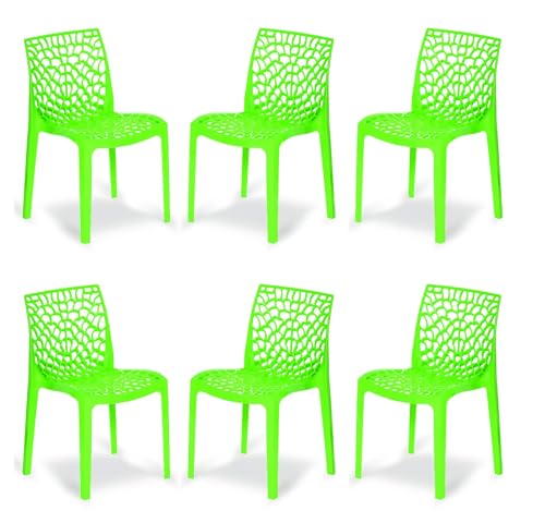 Image of activa Web Designer Plastic Chair for Home, Office and Restaurant and Cafe|Armless Chair for Dining Room| Heavy Duty Outdoor Plastic Chair | Designer Balcony Chair (Green, Set of 6)