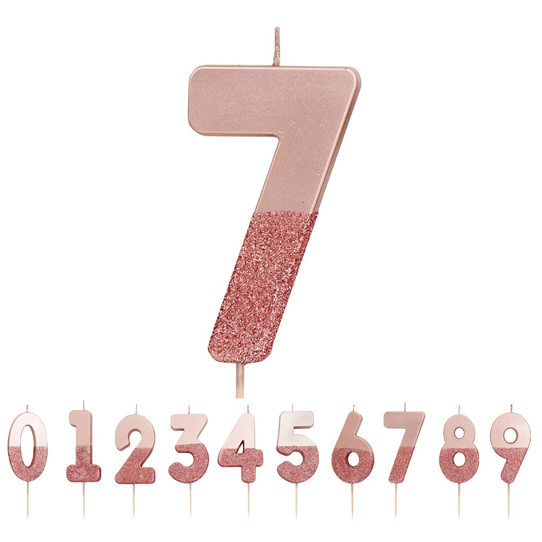 Talking Tables Number 7 Glitter Candle, Rose Gold