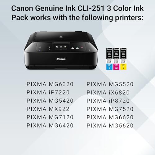 Image of Canon CLI-251 Genuine Three Color Multi Pack, Compatible with MG6320, iP7220 & MG5420, MX922, MG7120, MG6420, MG5520, iX6820, iP8720, MG7520, MG6620, and MG5620 (Optional) Printers