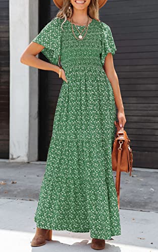 Image of PRETTYGARDEN Women's 2026 Summer Casual Flutter Short Sleeve Boho Floral Maxi Dress Crew Neck Smocked Tiered Long Dresses