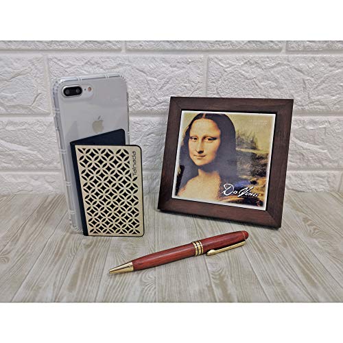 Image of Tainada Stick On Flip Phone Wallet with Phone Detachable Neck Lanyard & Built-in Stand, Adhesive Cash Credit Card Holder with Wooden Laser Engraved Design + One Cord Wrapper (Circle Pattern Black)
