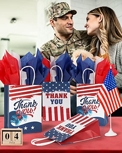 Lwbdd 16 Pieces Patriotic Thank You Gift Bags With Handle, American Flag Paper Treat Goodie Bags With 18 Red White Blue Tissue Paper For Veterans Day Independence Day Party & Military Gift Bags #TOP5