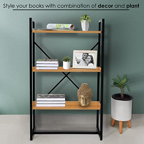 Image of ABOUT SPACE 3-Tier Bookshelf (3.5 ft) - Multipurpose Rack with Metal Frame&Adjustable Bush-DIY Open Display Rack /Storage Organizer Stand for Kitchen,Office,Bedroom,Living Room&Home Decor-60x30x105cm