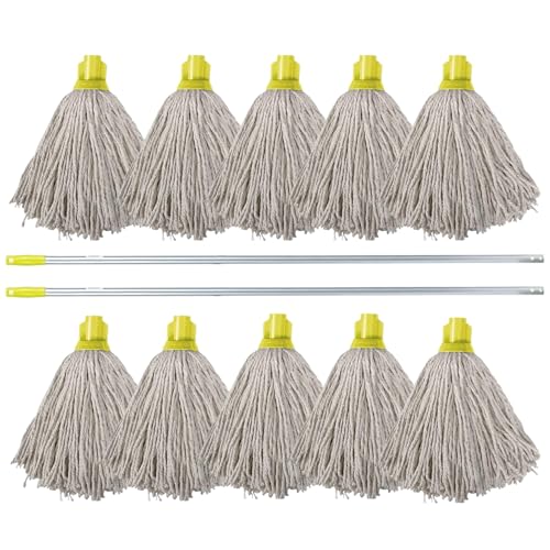 Image of 10 Swift PY Cotton Mop Heads and 2 Colour Coded Mop Handles (Yellow)