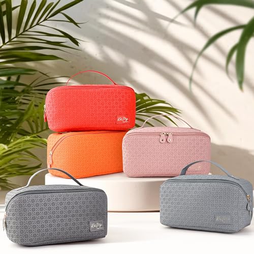 Kat Myhr Large Capacity Travel Cosmetic Bag with handle and divider - Waterproof Makeup Bag Organizer - Cosmetic Make Up Bag for Women - Cute Makeup Bag for Women (Steel Blue)2