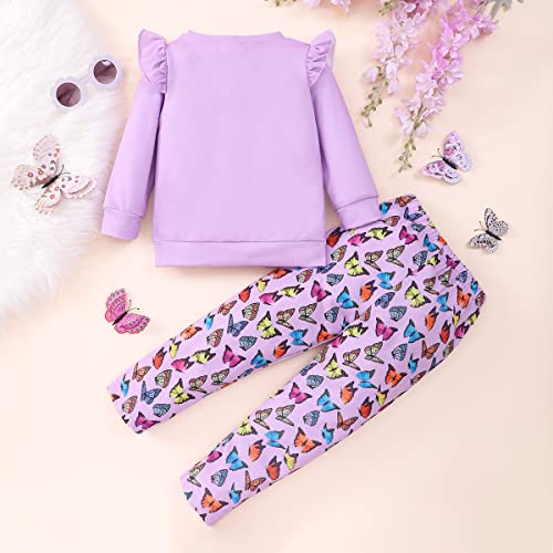 Image of Little Girls 2 Piece Outfits Ruffle Sleeve Unicorn Sweatshirts Top and Leggings Set School Outfits Kids Clothing Set