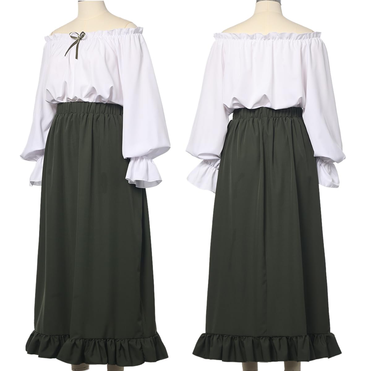 BPURB Disfraz medieval renacentista para mujer campesina victoriana hombros descubiertos blusa falda superior manga larga vestido vintage