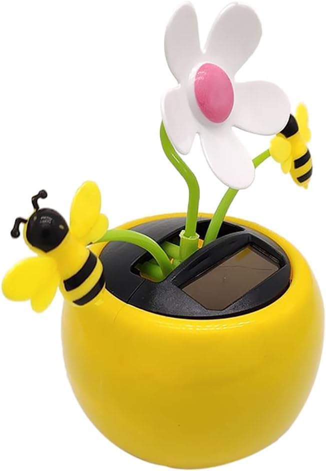 Solar Apple Blossom Bee Dancing FlowerSolar Dancing Ornament, Solar Dancing Figurines, Car Swinging Dancing Car Windowsill Decoration Honey Bee Swing Sunflower, Solar Power Kits