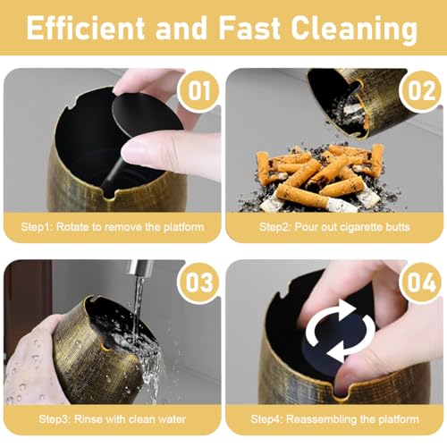 Image of HASTHIP Ashtray for Cigarette with Lid, Vintage Windproof Metal Ash Tray for Car, Office, Living Room, Outdoor, Indoor, Fancy Gift for Smokers