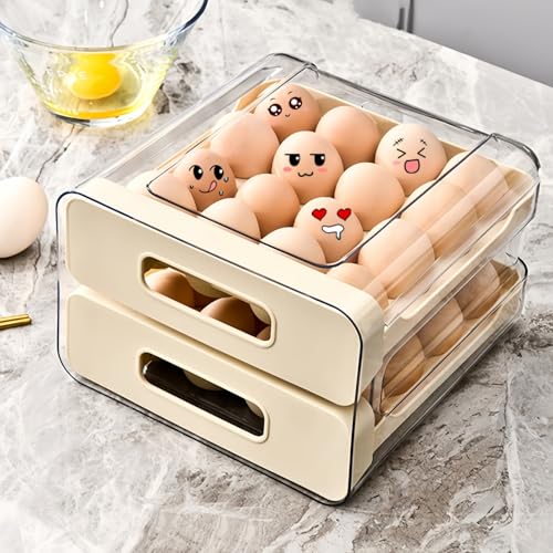 Soporte transparente para 32 huevos para nevera, contenedor de huevos para refrigerador, organizador de huevos para refrigerador, dispensador de huevos para refrigerador con cajones, bandeja apilable
