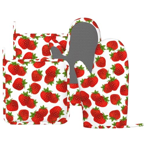 MIFSOIAVV Cute Strawberry Oven Mitts and Pot Holders Sets Silicone
