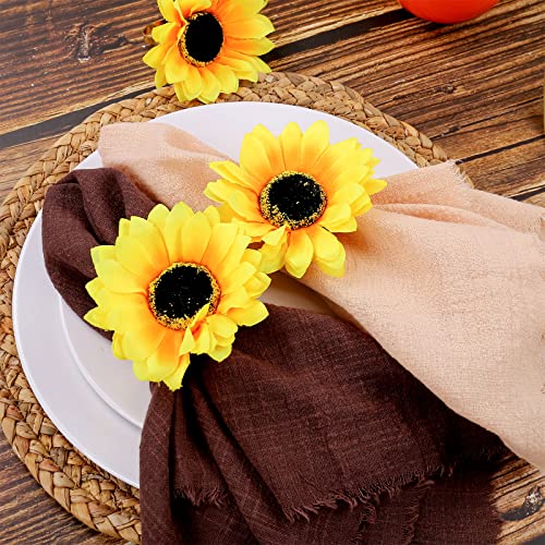Flower Napkin Rings Set Of 6, Handmade Sunflower Napkin Ring Holders, Plant Napkin Holders Set, Floral Serviette Buckles Holder For Valentine, Weddings, Thanksgiving, Parties Table Settings Decor … #TOP3