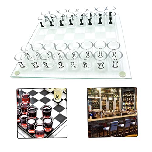 Jeu d'échecs en verre au design épuré, ensemble de divertissement chic pour table basse - 7