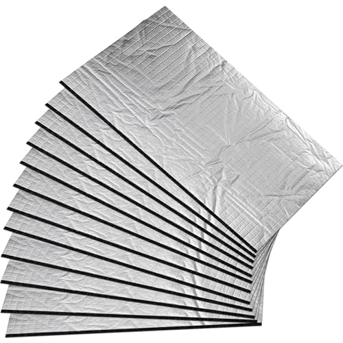 Tappetino isolante da 5 mm, per auto, 12 pezzi, 400 x 250 x 5 mm, isolamento acustico, autoadesivo, pannelli in alluminio butilico, ignifugo, resistente all'umidità, impermeabile