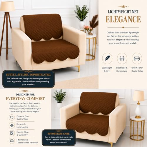 Image of Homerz Premium 'Surya Series' Sofa Cover | Stylish Sofa Protector | Net Fabric | Anti-Stain & Washable Slip Cover Exact Size Antislip (New Jerry Brown, 1 Seater, Seat Cover with Backrest)