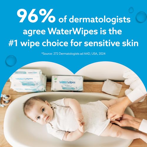 Image of WaterWipes (Made in Ireland) Baby wipes, 3 pack (180 wipes), For sensitive skin, World's Purest Wipes (Imported), Just 2 ingredients, Certified by Allergy UK and Eczema association