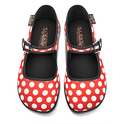 Image of Hot Chocolate Design Chocolaticas Funky Ballerina Mary Jane for Women, Red Polka, 6.5 Women