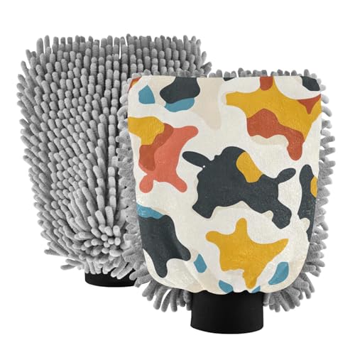 IOACIY Absorbent Microfiber Car Wash Drying Mitts, 2 Pack, Scratch-Free & Lint-Free, Rich Foam, Highly Absorbent, Double Sided, Wash Mitt Perfect for Car Washing, M, Cow (34)