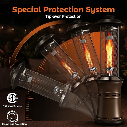 BALI OUTDOORS Gas Patio Heater - Floor-Standing Outdoor Commercial Heater, Round Dancing Flame, Wheels, Glass Tube, Suitable For Balcony, Veranda, BBQ Party - Image 3