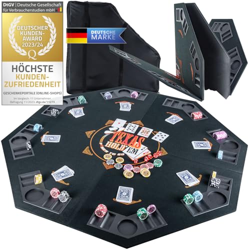 GOODS+GADGETS Tapis de table de poker XXL Pliable ; Accessoires de poker Tapis de table de poker en feutre de haute qualité ; Avec 8 porte-gobelets ; Mobile & pliable (Noir - 120 x 120 cm)