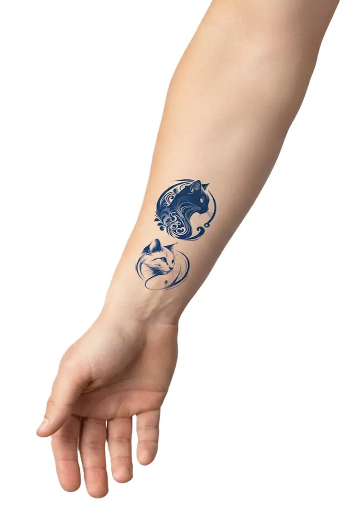 Ying Yang Kedisi Yarı Kalıcı El boyun Bilek için aylık Geçici Dövme 12x7 cm
