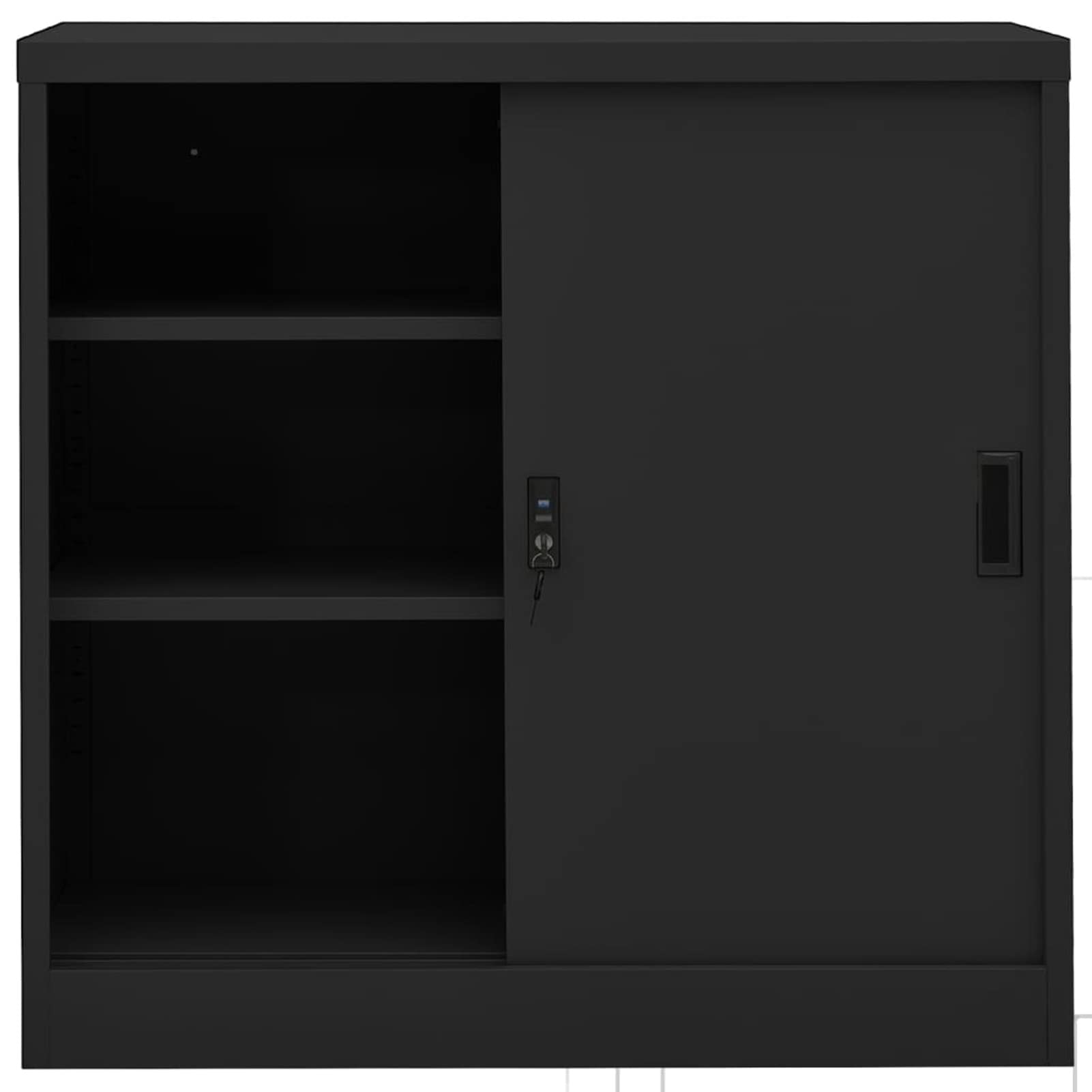 Armadio Ufficio Anta Scorrevole, 90x40x90 cm, Acciaio, Schedario con Ripiani Regolabili e Serratura, per Ufficio e Studio