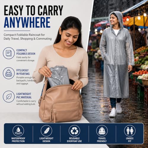 Image of OTOROYS Waterproof Long Rain Coat with Hood for Men, Women, Boys & Girls | Universal Full Length Reusable PVC Raincoat | Lightweight Portable Rain Ware for Bike Riding, Travel & Outdoor, Grey