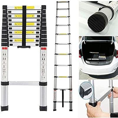 YHKJLYH 13.5 Ft Aluminum Telescoping Extension Ladder, 4.1M Retraction Telescopic Collapsible Ladder with Spring Loaded Locking Mechanism Non-Slip,1.4m/4.5ft