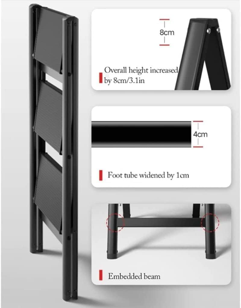 VNABO Ladders 3 Step Ladder, Folding Step Stool with Wide Anti-Slip Pedal Aluminum Portable Ladder for Home and Kitchen Use 330lbs Capacity Household or Outdoor