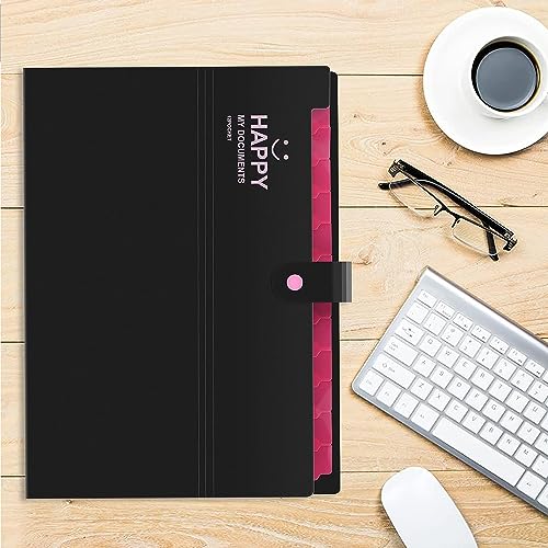 Image of NISUN 12 Pocket Expanding File Folder, Black | Accordion Document Organizer, Adjustable Buckle, For School Office Home