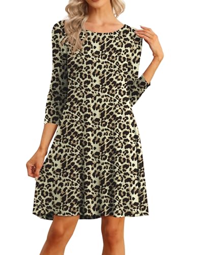 Image of VIISHOW Womens Round Neck 3 /4 Sleeves A-line Casual Tshirt Dress with Pocket