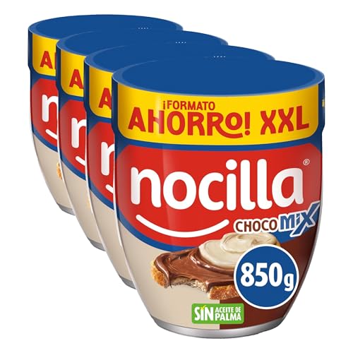 Nocilla, ChocoMix, Doble Crema al Cacao y Leche con Avellanas, Sin Aceite de Palma - Formato Ahorro - 850g (Paquete de 4)