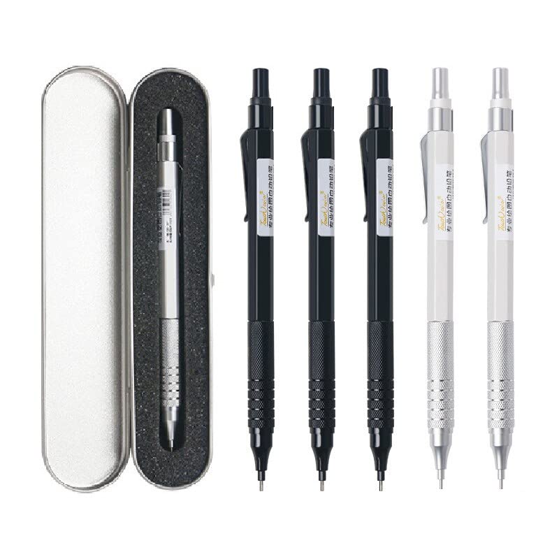 Druckbleistift aus Metall, Geschenkverpackung, 0,5/0,7 mm, Automatikbleistift für Büro und Schule (0,5 mm Silber) (0,7 mm Schwarz)