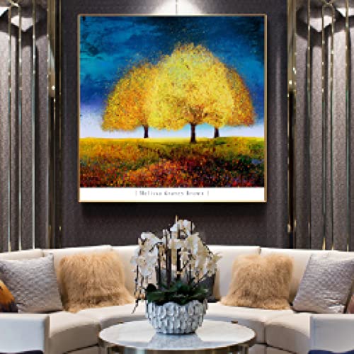 Abstract Golden Trees landscape Mural Painting on Canvas Posters and Prints Wall Art Pictures for Living Room Home Decor 20x20cm Frameless Cover