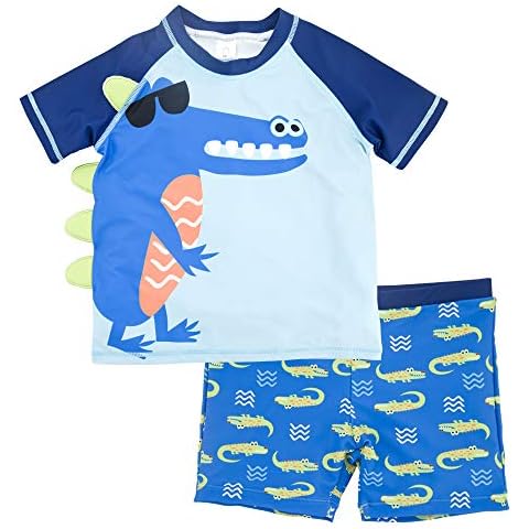 Boys Rash Vest & Shorts Two Piece Swim Set, Blue, 7 Years Cover
