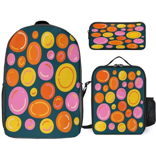 Circular Graffiti 3pcs Lightweight Travel Backpack Printed Backpack With Lunch Pack Storage Box Case
