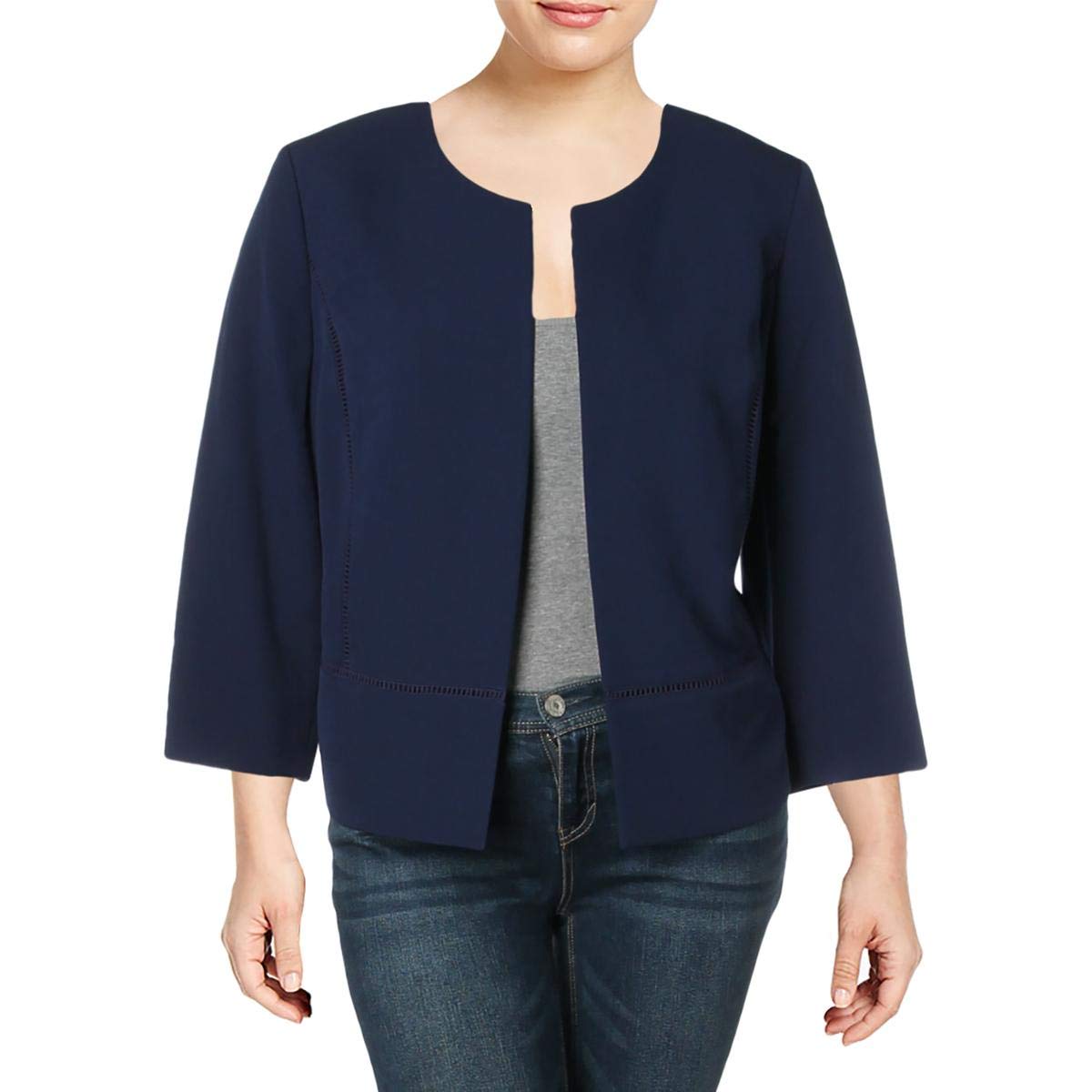 KasperWomens Plus Collarless Business Open-Front Blazer - Blue - 24W US