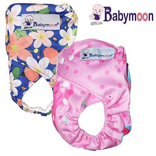 Image of Babymoon (Set of 2) Reusable Cloth Diaper, Premium Adjustable Size Waterproof Washable Pocket Cloth Diaper Nappie (Floral & Elephant)