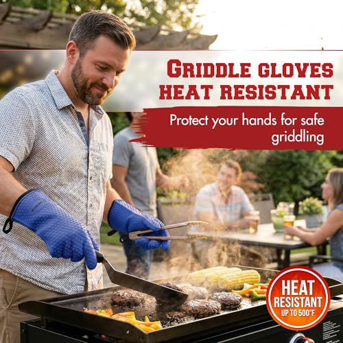 Image of KITCHEN PERFECTION Silicone Oven & Griddle Gloves -Extreme Heat Resistant BBQ & Grilling Gloves -Handle Hot Food Right on Your Griddle |Waterproof Oven Mitts Grill Gloves |Superior Set+3 Bonuses