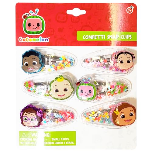 LUV HER Cocomelon Hair Clips For Girls, 6pc Magical Confetti Hair Clips with Favorite Cocomelon Character Charms, Ages 3+