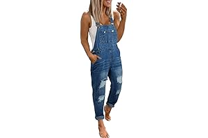 Womens Fashion Adjustable Bib Overalls Ripped Jeans