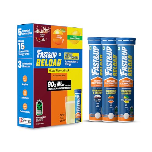 Image of Fast&Up Reload (15 Liters) - (Orange, Lime &Lemon & Cola)- Low Sugar energy drink for Instant Hydration - Effervescent Tablets with all 5 Essential Electrolytes + Added Vitamins.