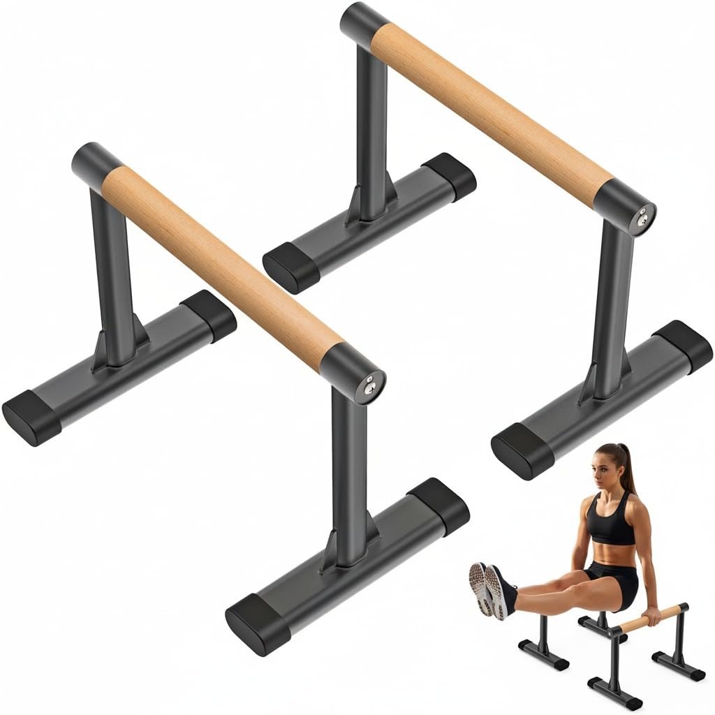 Kipika Parallette Bars für Calisthenics - Push Up & Dip Bar mit Holzgriffen, felsfreie Unterstützung für Handstand, L-Sit & Home Krafttraining, 272.2 kg Kapazität, 30.5 cm Höhe