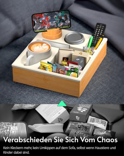 Couchbar Snackbox Silikon sofatablett mit 360 Grad Drehbar Handyhalter beistelltisch mit Holz Sofatablett für Sofa, kino Deko… – Ansicht 6