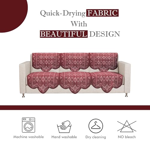 Image of Kuber Industries (Set of 6) Stylish & Durable Cotton Sofa Covers 3 Seater | Washable Sofa Protector /Mat | Suitable Slipcover for Living Room & Office | Plain Circle - Maroon