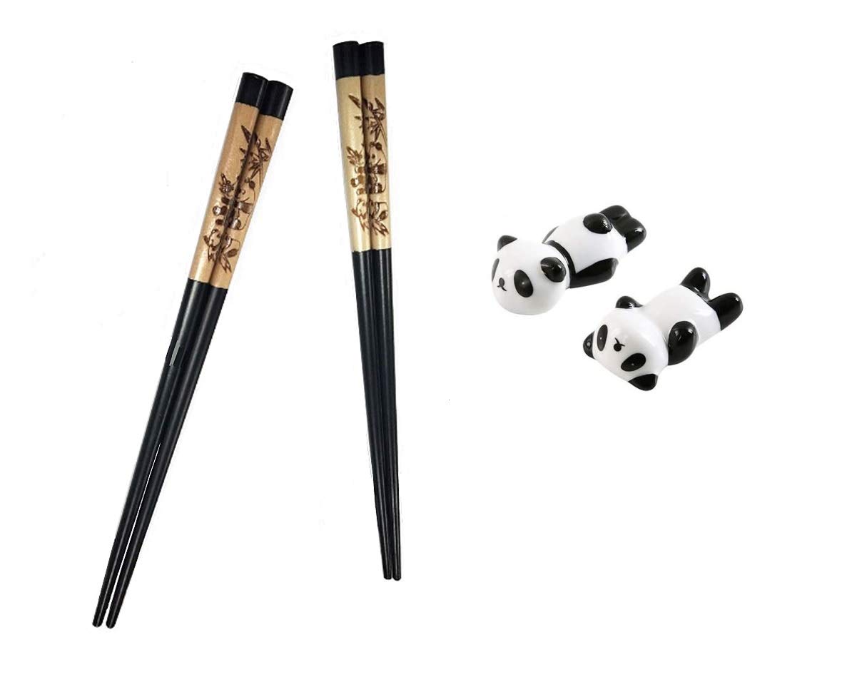 DMtse Mignon Baguettes Panda Avec Support Panda Cadeau Incroyable Réutilisables En Bois Naturel Baguettes Chop Stick Chinois Coffret Cadeau Pour Mariage Entreprise Anniversaire Cadeau Parfait Panda