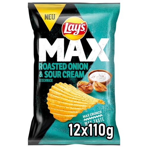 Lay's Max Roasted Onion & Sour Cream Geschmack – Knusprige Kartoffelchips für eine gelungene Party (12 x 110 g)