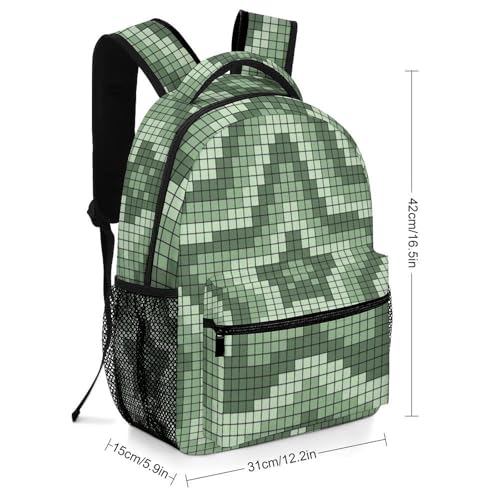Pixel Green Star Pattern Backpack Bookbag Laptop Backpacks Multipurpose Daypack for Boys Girls School Men Women Travel Hiking2
