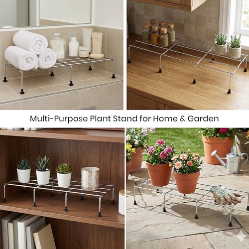 Image of Pivalo Rectangular Plant Stand for Flower Pots & Gamla | Rust-Resistant Heavy Duty 301 Grade Stainless Steel Pot Holder for Indoor & Outdoor Plants | Garden, Balcony & Living Room Decor (2 PCS)
