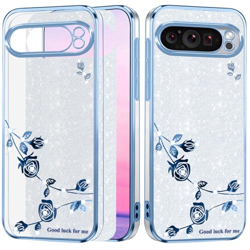 Coque souple Google Pixel 9 motif floral paillettes transparent antichoc